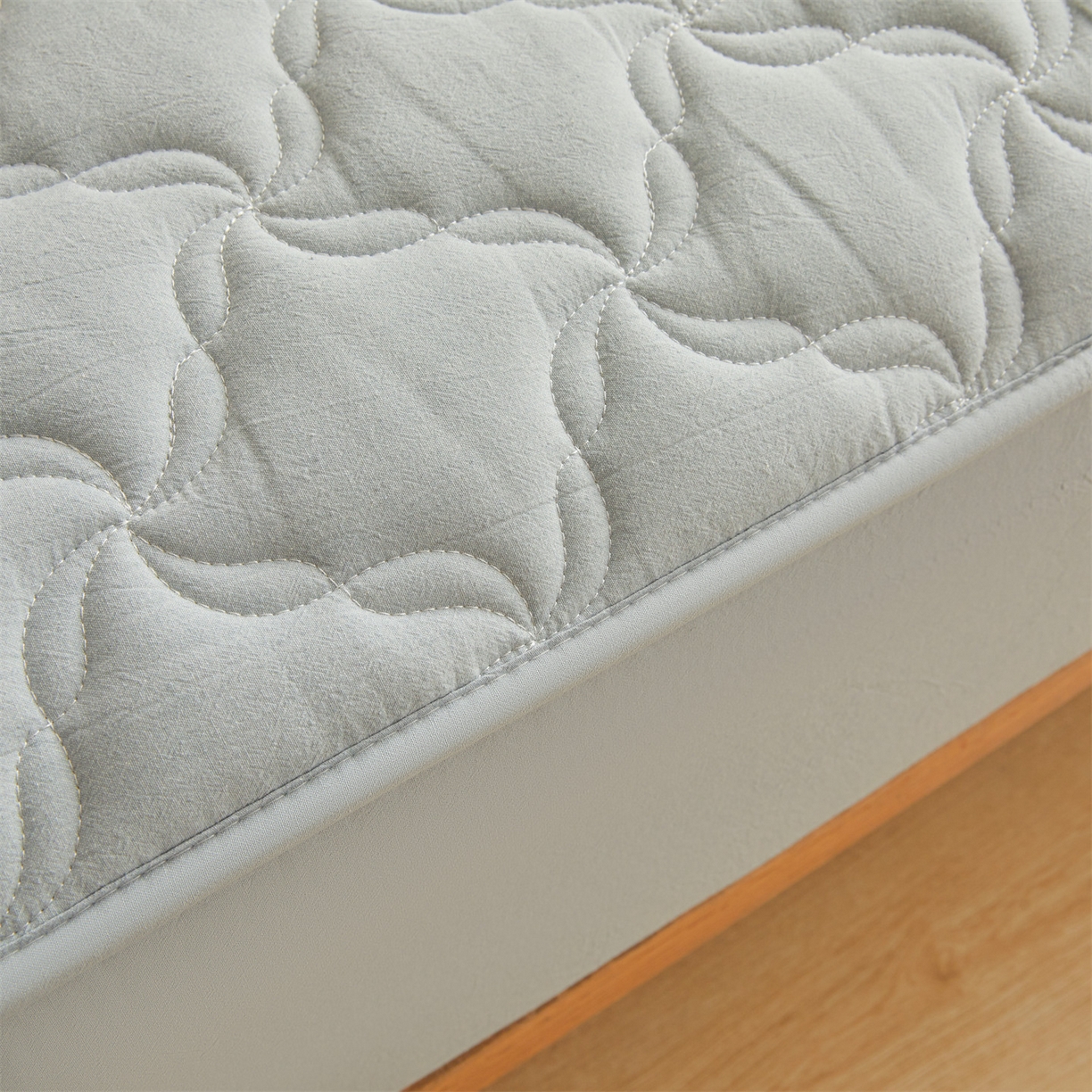 91家纺网 家纺一手货源 找家纺 多谷家纺 2026新款纯棉全棉色织水洗棉大豆夹棉床笠三件套 雾霾蓝