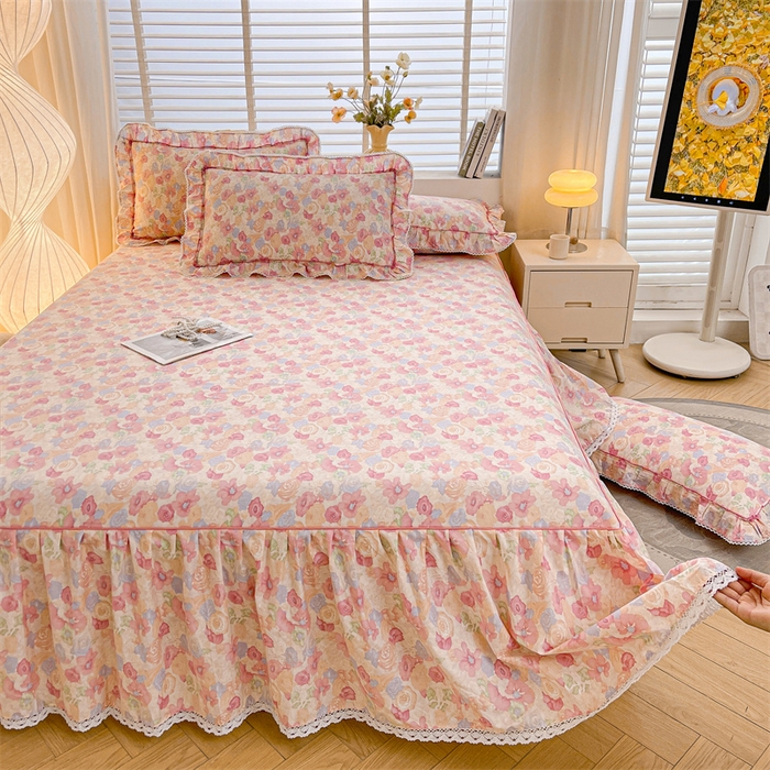 91家纺网 家纺一手货源 找家纺 （总）缦彩 2025新款韩版公主风纯棉全棉床裙四件套