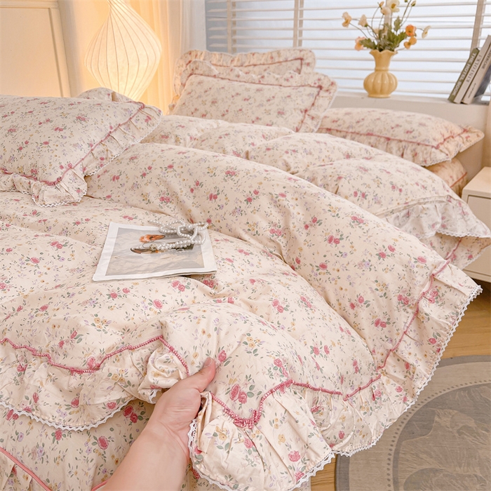 91家纺网 家纺一手货源 找家纺 缦彩 2025新款韩版公主风纯棉全棉床裙四件套 雾岛听风