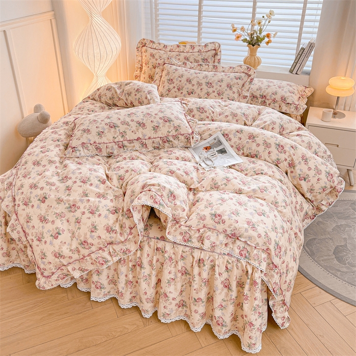 91家纺网 家纺一手货源 找家纺 缦彩 2025新款韩版公主风纯棉全棉床裙四件套 蒂芙尼