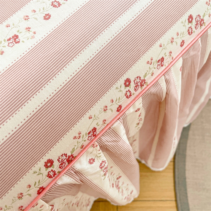 91家纺网 家纺一手货源 找家纺 缦彩 2025新款韩版公主风纯棉全棉床裙四件套 多丽粉