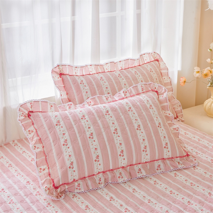 91家纺网 家纺一手货源 找家纺 缦彩 2025新款韩版A类全棉公主风纯棉夹棉床裙 多丽粉