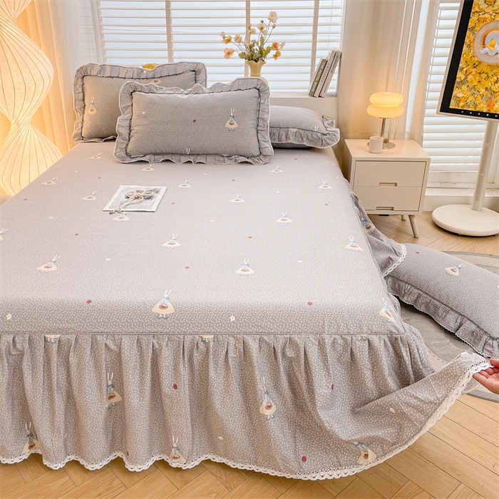 91家纺网 家纺一手货源 找家纺 缦彩 2025新款韩版公主风纯棉全棉床裙四件套 小萝莉