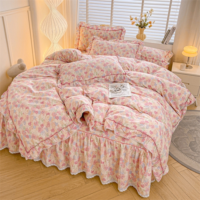 91家纺网 家纺一手货源 找家纺 （总）缦彩 2025新款韩版公主风纯棉全棉床裙四件套