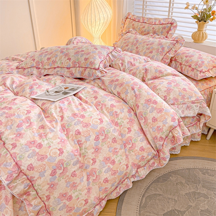 91家纺网 家纺一手货源 找家纺 （总）缦彩 2025新款韩版公主风纯棉全棉床裙四件套