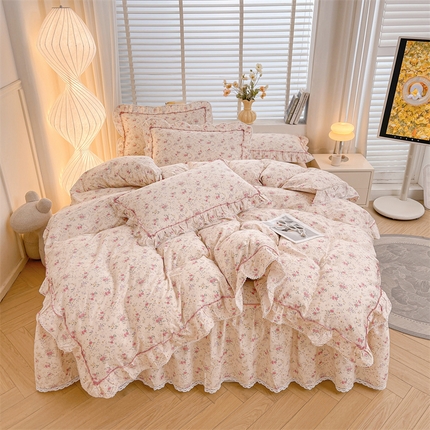 91家纺网 家纺一手货源 找家纺 （总）缦彩 2025新款韩版公主风纯棉全棉床裙四件套