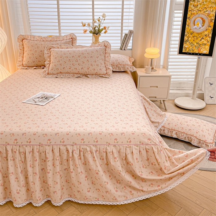 91家纺网 家纺一手货源 找家纺 缦彩 2025新款韩版公主风纯棉全棉床裙四件套 沫沫小姐桔