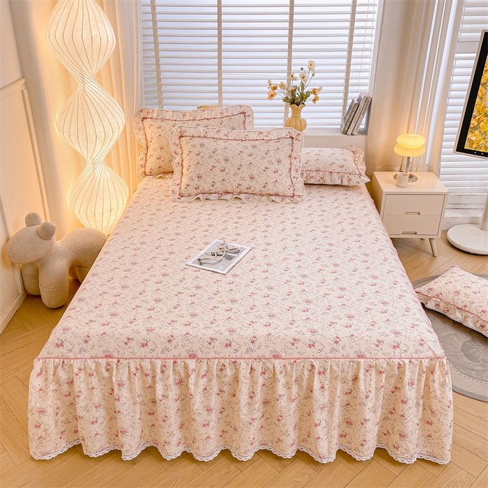 91家纺网 家纺一手货源 找家纺 缦彩 2025新款韩版全棉公主风纯棉床裙单品 雾岛听风