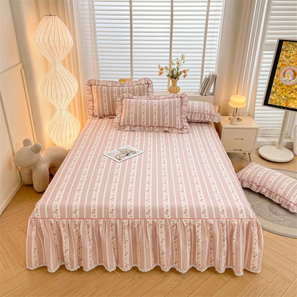 缦彩 2025新款韩版全棉公主风纯棉床裙单品 多丽粉