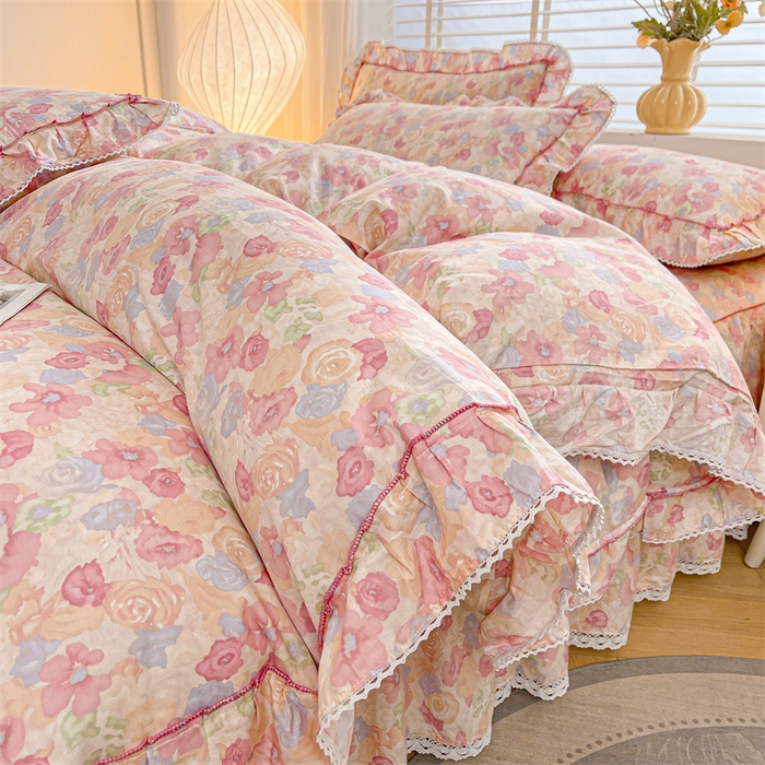 91家纺网 家纺一手货源 找家纺 （总）缦彩 2025新款韩版公主风纯棉全棉床裙四件套