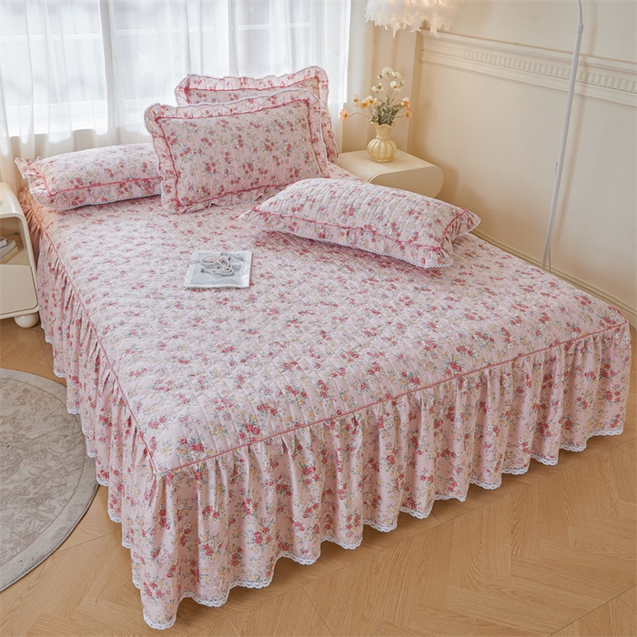 91家纺网 家纺一手货源 找家纺 缦彩 2025新款全棉纯棉夹棉公主风花边床裙四件套 缤纷绮梦