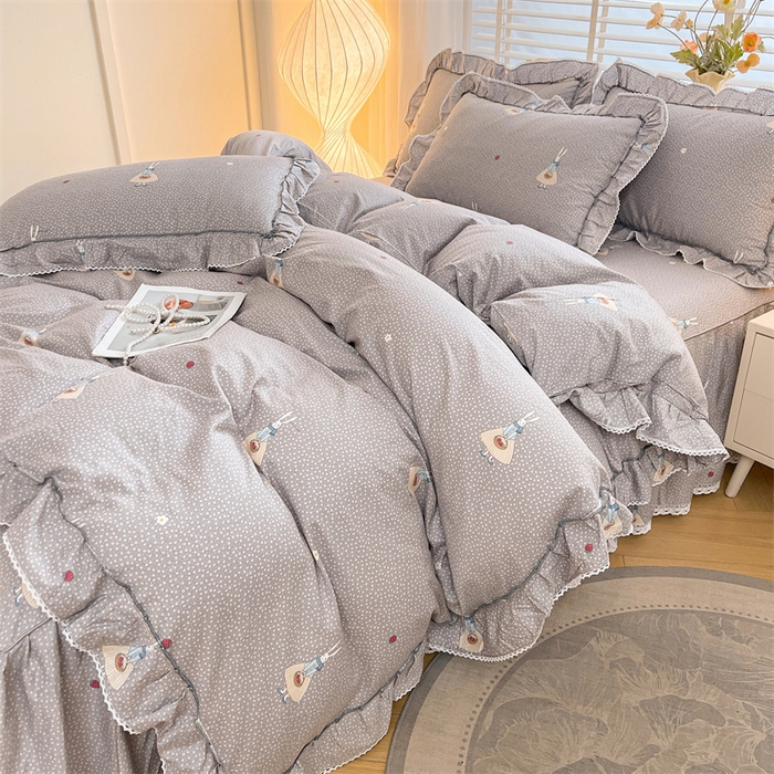 91家纺网 家纺一手货源 找家纺 缦彩 2025新款韩版公主风纯棉全棉床裙四件套 小萝莉