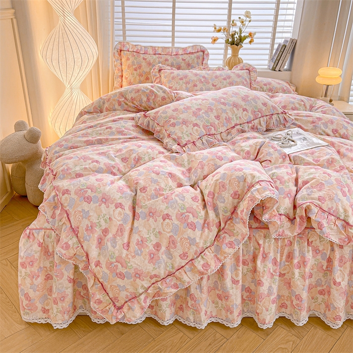 91家纺网 家纺一手货源 找家纺 （总）缦彩 2025新款韩版公主风纯棉全棉床裙四件套