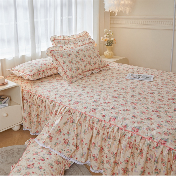 91家纺网 家纺一手货源 找家纺 缦彩 2025新款韩版A类全棉公主风纯棉夹棉床裙 蒂芙尼