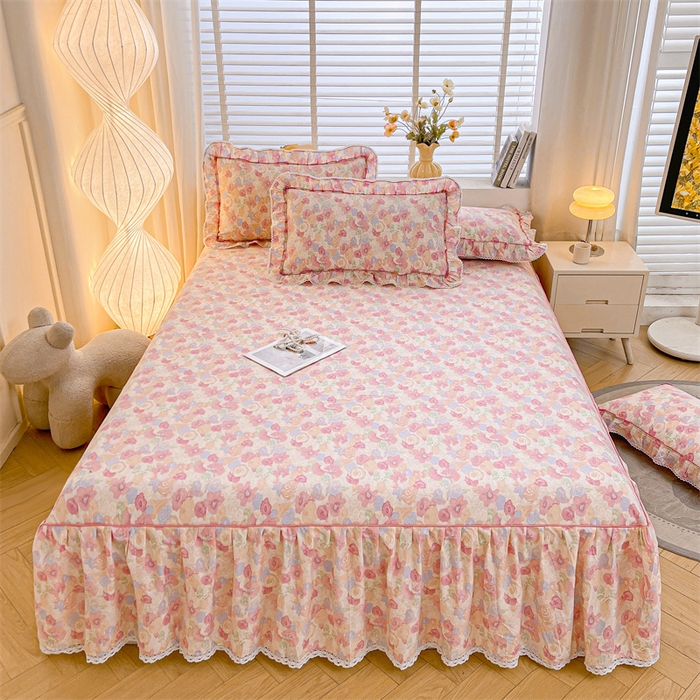 91家纺网 家纺一手货源 找家纺 （总）缦彩 2025新款韩版公主风纯棉全棉床裙四件套