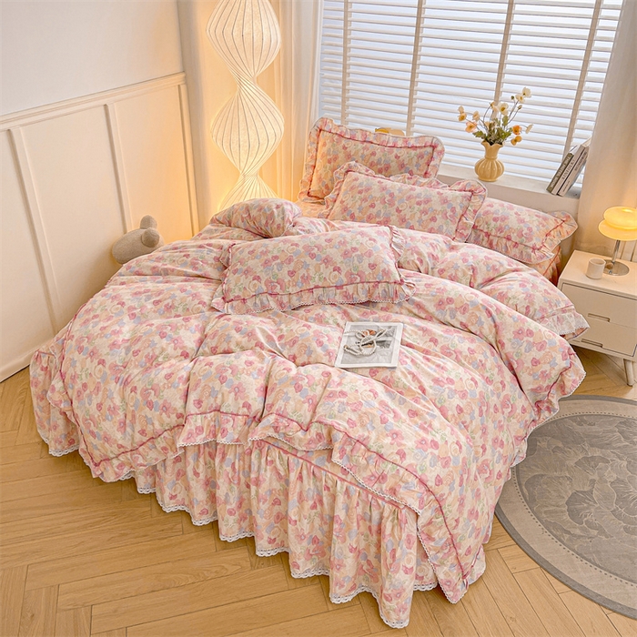 91家纺网 家纺一手货源 找家纺 （总）缦彩 2025新款韩版公主风纯棉全棉床裙四件套