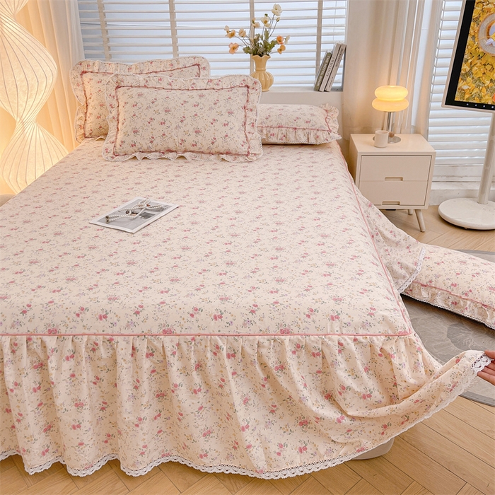 91家纺网 家纺一手货源 找家纺 缦彩 2025新款韩版公主风纯棉全棉床裙四件套 雾岛听风