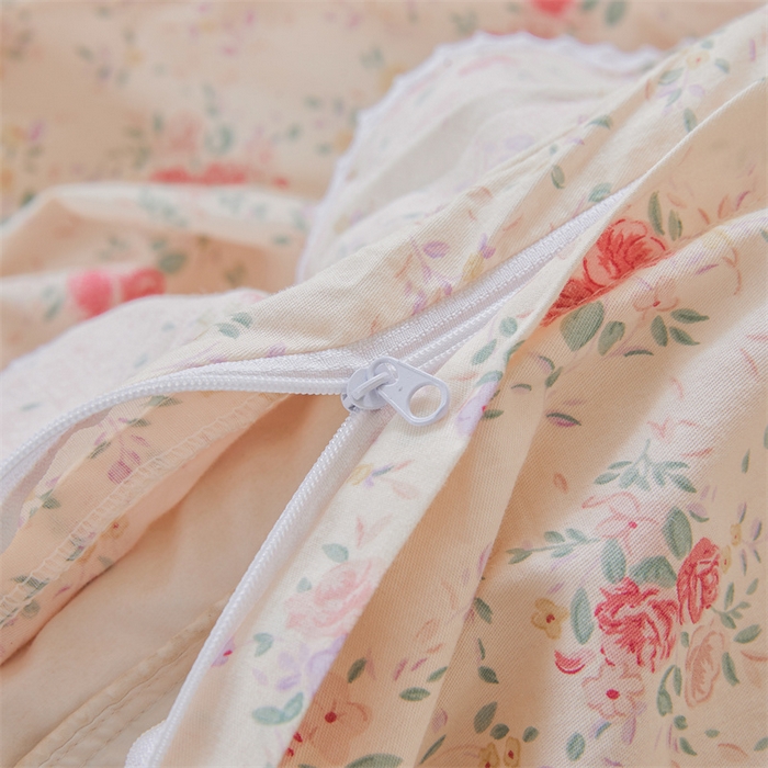 91家纺网 家纺一手货源 找家纺 缦彩 2025新款全棉纯棉夹棉公主风花边床裙四件套 雾岛听风-粉