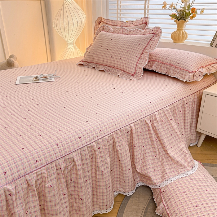 91家纺网 家纺一手货源 找家纺 缦彩 2025新款韩版全棉公主风纯棉床裙单品 卡曼粉