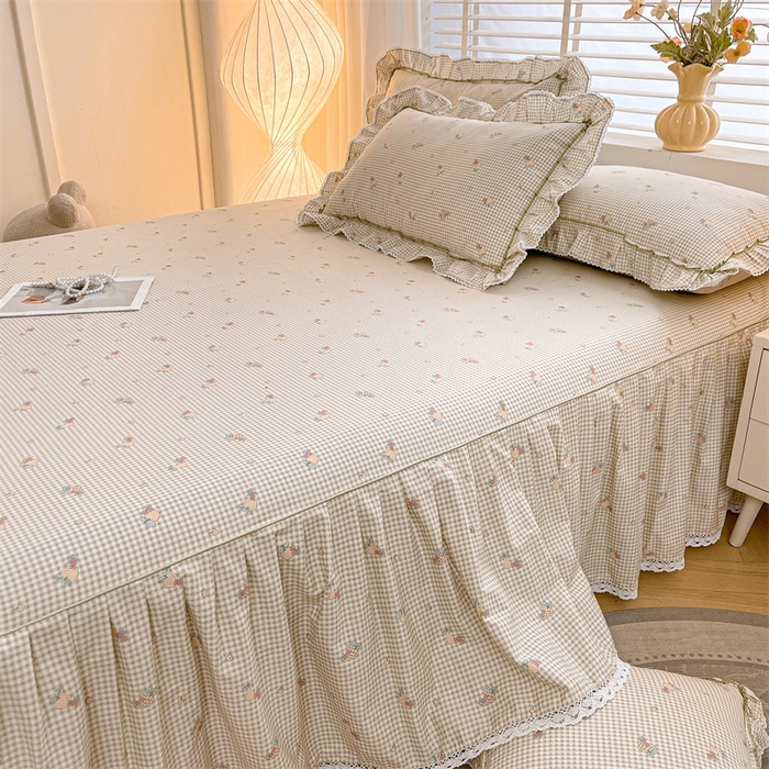 91家纺网 家纺一手货源 找家纺 缦彩 2025新款韩版全棉公主风纯棉床裙单品 苏语绿