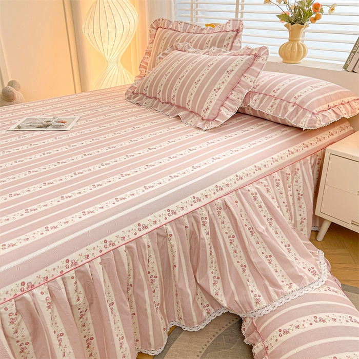 91家纺网 家纺一手货源 找家纺 缦彩 2025新款韩版全棉公主风纯棉床裙单品 多丽粉