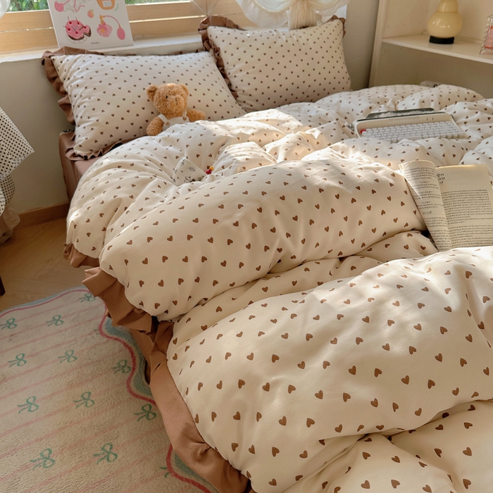 91家纺网 家纺一手货源 找家纺 （总）韩巢家纺 2025新款针织双层纱花边款被套直播热销款四件套学生宿舍床单三件套-（提供卖家秀）