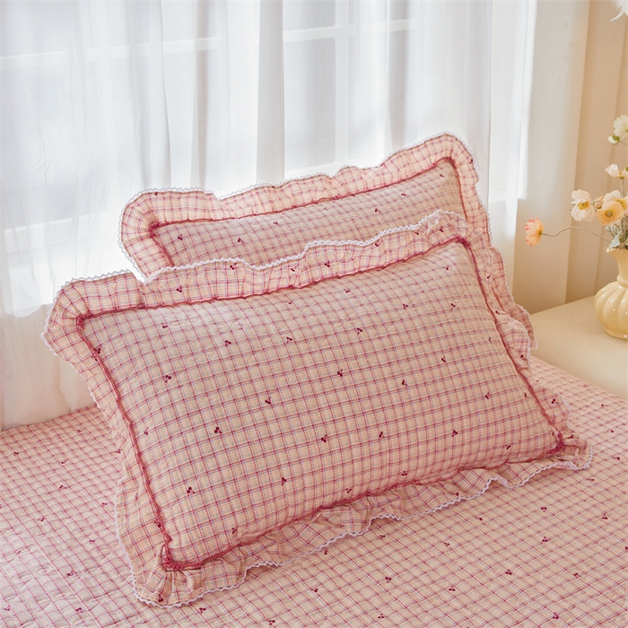 91家纺网 家纺一手货源 找家纺 缦彩 2025新款韩版A类全棉公主风纯棉夹棉床裙 卡曼-粉