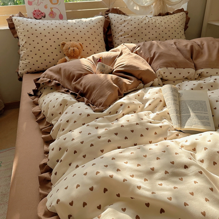 91家纺网 家纺一手货源 找家纺 （总）韩巢家纺 2025新款针织双层纱花边款被套直播热销款四件套学生宿舍床单三件套-（提供卖家秀）