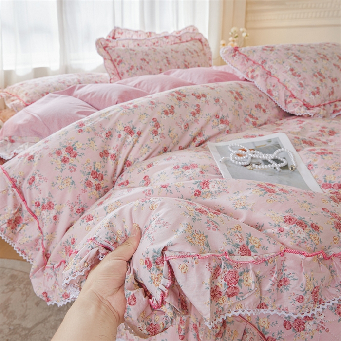 91家纺网 家纺一手货源 找家纺 （总）缦彩 2025新款全棉纯棉夹棉公主风花边床裙四件套
