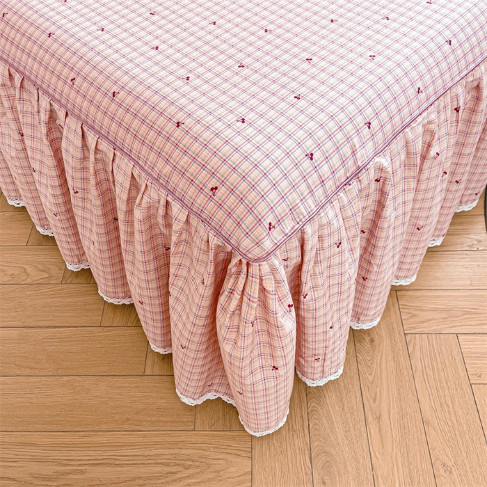 91家纺网 家纺一手货源 找家纺 缦彩 2025新款韩版全棉公主风纯棉床裙单品 卡曼粉