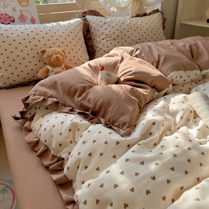 91家纺网 家纺一手货源 找家纺 （总）韩巢家纺 2025新款针织双层纱花边款被套直播热销款四件套学生宿舍床单三件套-（提供卖家秀）