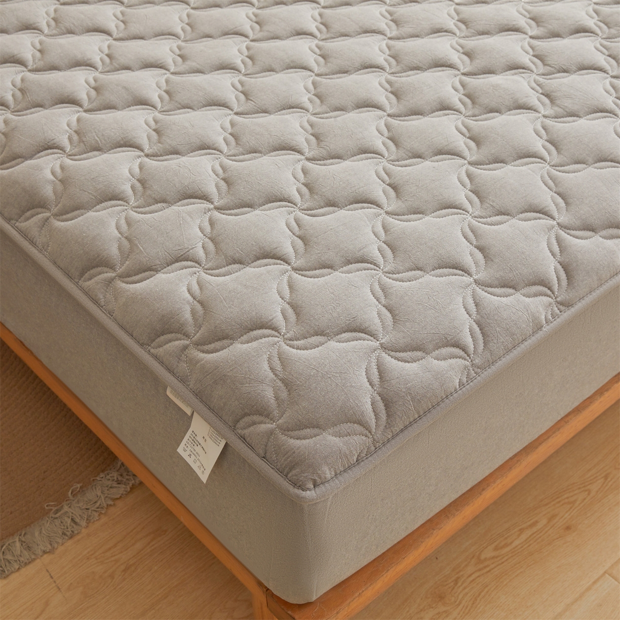 91家纺网 家纺一手货源 找家纺 多谷家纺 2026新款纯棉全棉色织水洗棉大豆夹棉床笠三件套 安娜灰