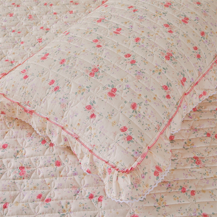 91家纺网 家纺一手货源 找家纺 缦彩 2025新款韩版A类全棉公主风纯棉夹棉床裙 雾岛听风-粉