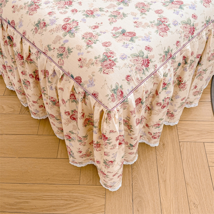 91家纺网 家纺一手货源 找家纺 缦彩 2025新款韩版公主风纯棉全棉床裙四件套 蒂芙尼