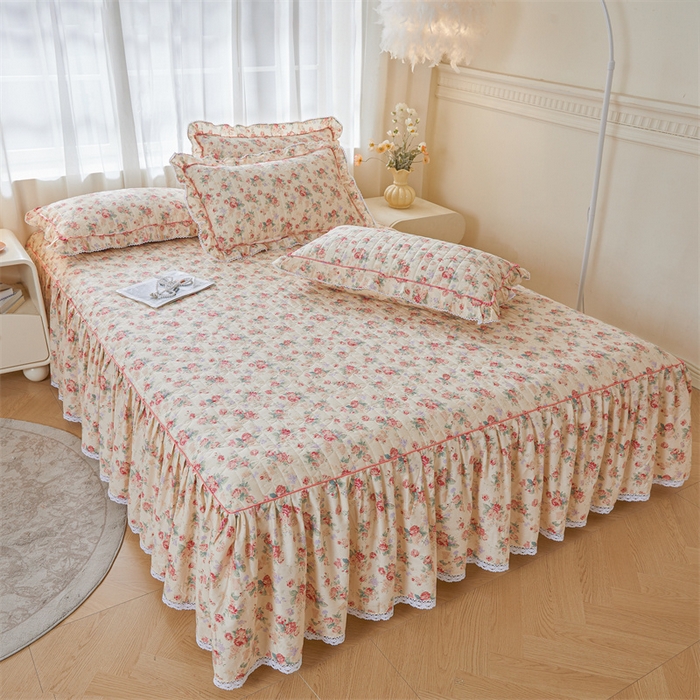 91家纺网 家纺一手货源 找家纺 缦彩 2025新款韩版A类全棉公主风纯棉夹棉床裙 蒂芙尼