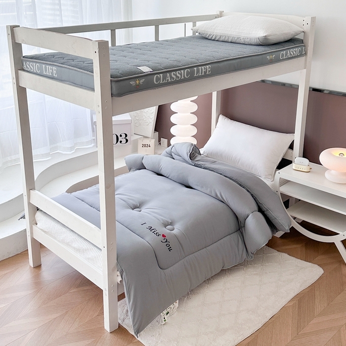 91家纺网 家纺一手货源 找家纺 招财狼家纺 2025新款学生大礼包三件套被子床垫枕芯 灰色