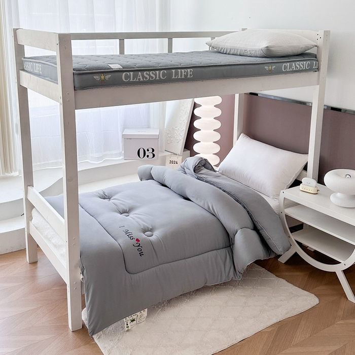 招财狼家纺 2025新款学生大礼包三件套被子床垫枕芯  灰色