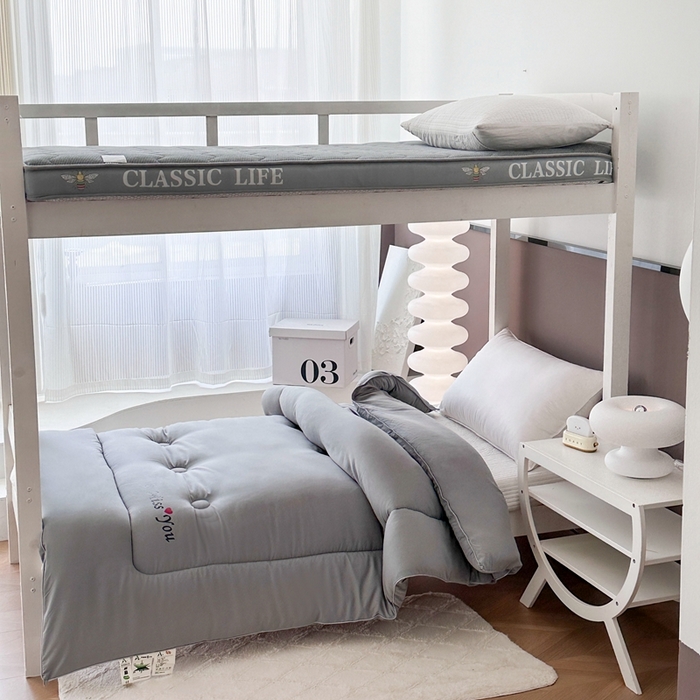 91家纺网 家纺一手货源 找家纺 招财狼家纺 2025新款学生大礼包三件套被子床垫枕芯 灰色