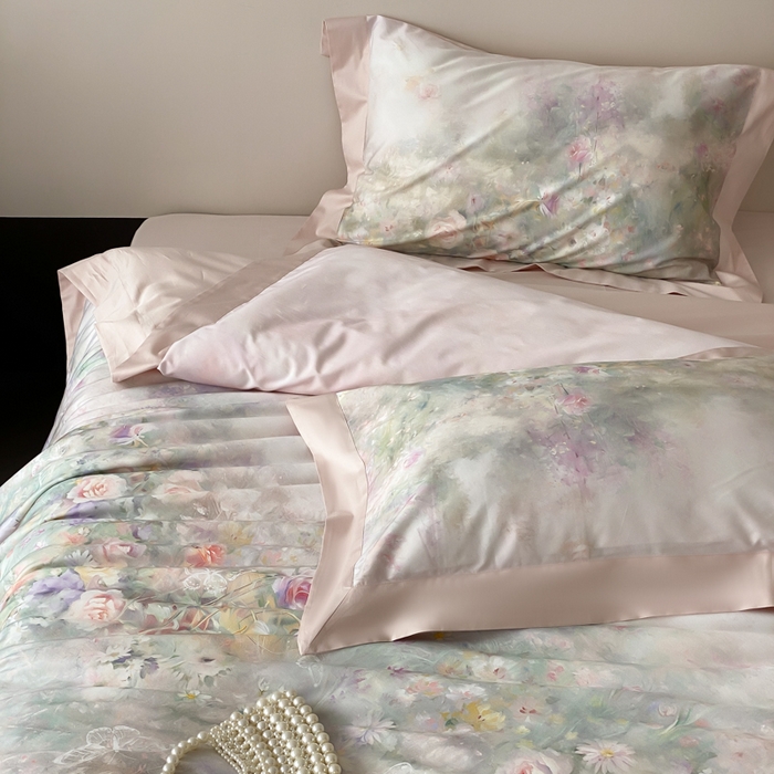 91家纺网 家纺一手货源 找家纺 云栖2025全棉纯棉数码印花50支四件套-春意阑珊 春意阑珊-粉