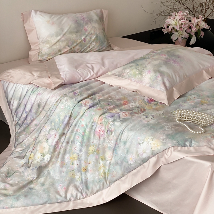 91家纺网 家纺一手货源 找家纺 云栖2025全棉纯棉数码印花50支四件套-春意阑珊 春意阑珊-粉