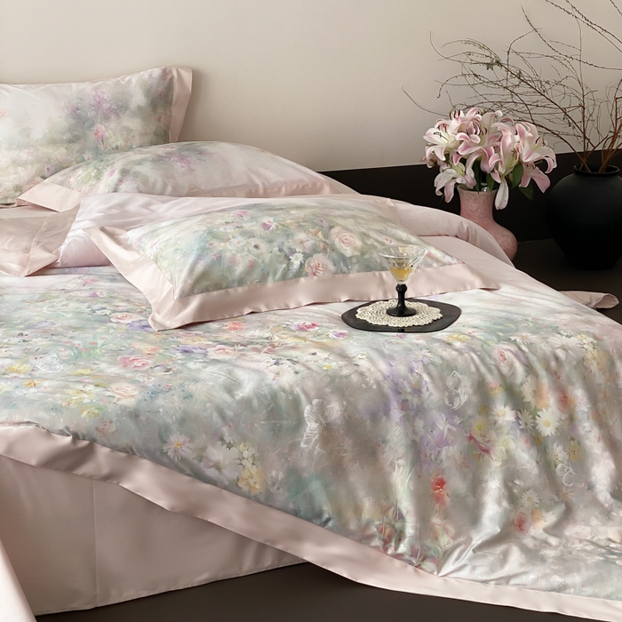 91家纺网 家纺一手货源 找家纺 云栖2025全棉纯棉数码印花50支四件套-春意阑珊 春意阑珊-粉