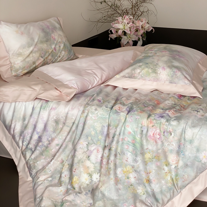 91家纺网 家纺一手货源 找家纺 云栖2025全棉纯棉数码印花50支四件套-春意阑珊 春意阑珊-粉