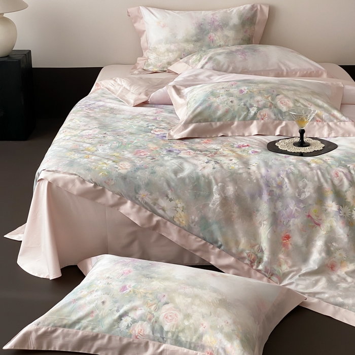 91家纺网 家纺一手货源 找家纺 云栖2025全棉纯棉数码印花50支四件套-春意阑珊 春意阑珊-粉