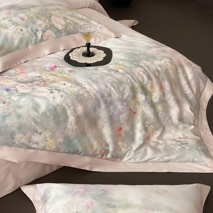 91家纺网 家纺一手货源 找家纺 云栖2025全棉纯棉数码印花50支四件套-春意阑珊 春意阑珊-粉