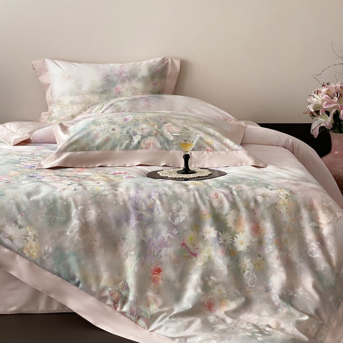 91家纺网 家纺一手货源 找家纺 云栖2025全棉纯棉数码印花50支四件套-春意阑珊 春意阑珊-粉