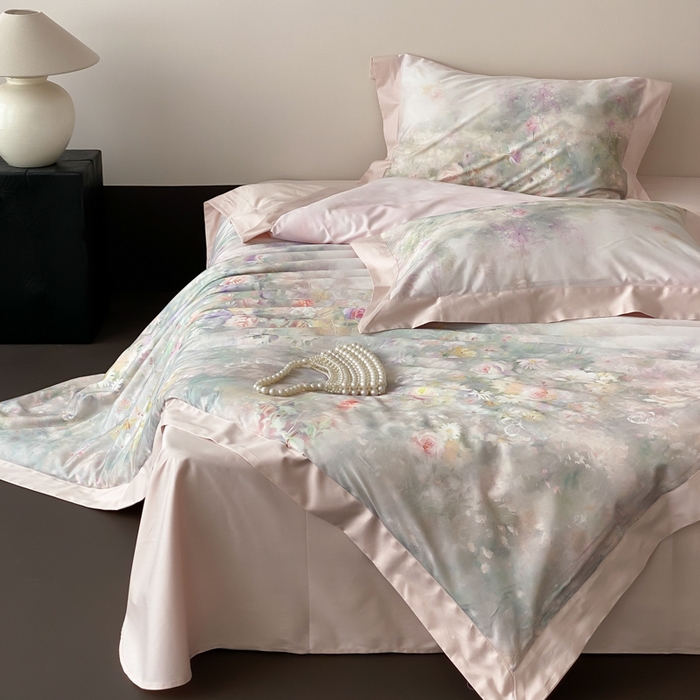 91家纺网 家纺一手货源 找家纺 云栖2025全棉纯棉数码印花50支四件套-春意阑珊 春意阑珊-粉