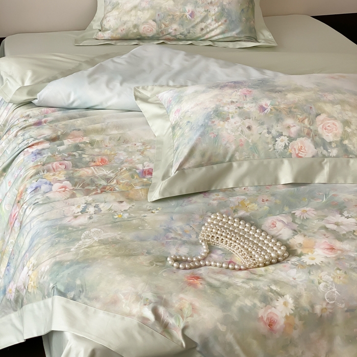 91家纺网 家纺一手货源 找家纺 云栖2025全棉纯棉数码印花50支四件套-春意阑珊 春意阑珊-绿