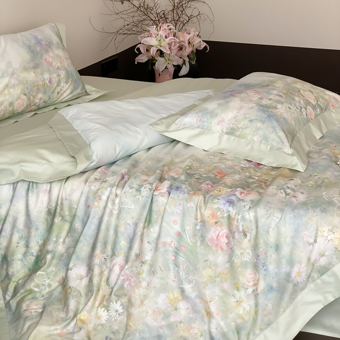 91家纺网 家纺一手货源 找家纺 云栖2025全棉纯棉数码印花50支四件套-春意阑珊 春意阑珊-绿