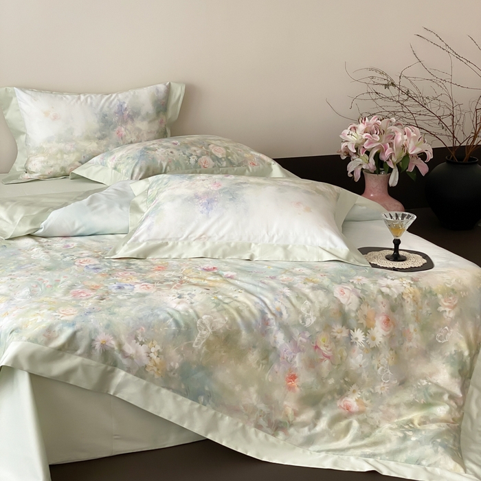 91家纺网 家纺一手货源 找家纺 云栖2025全棉纯棉数码印花50支四件套-春意阑珊 春意阑珊-绿