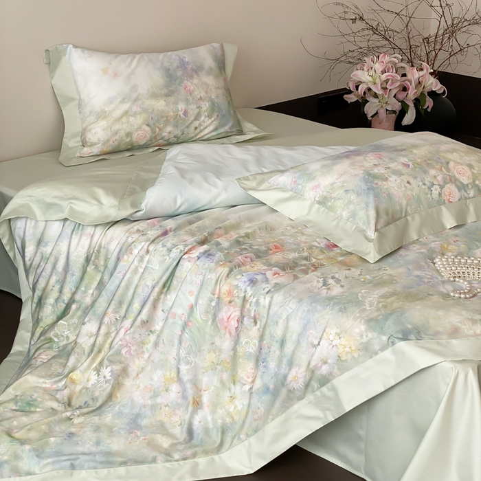 91家纺网 家纺一手货源 找家纺 云栖2025全棉纯棉数码印花50支四件套-春意阑珊 春意阑珊-绿